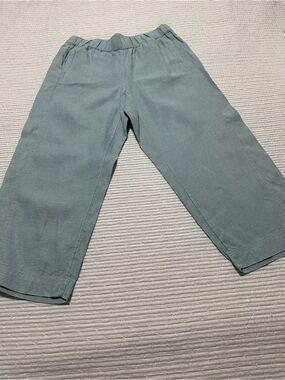 Wide-Leg Cropped Linen Women's Pants in Light Bluish/Sage Green